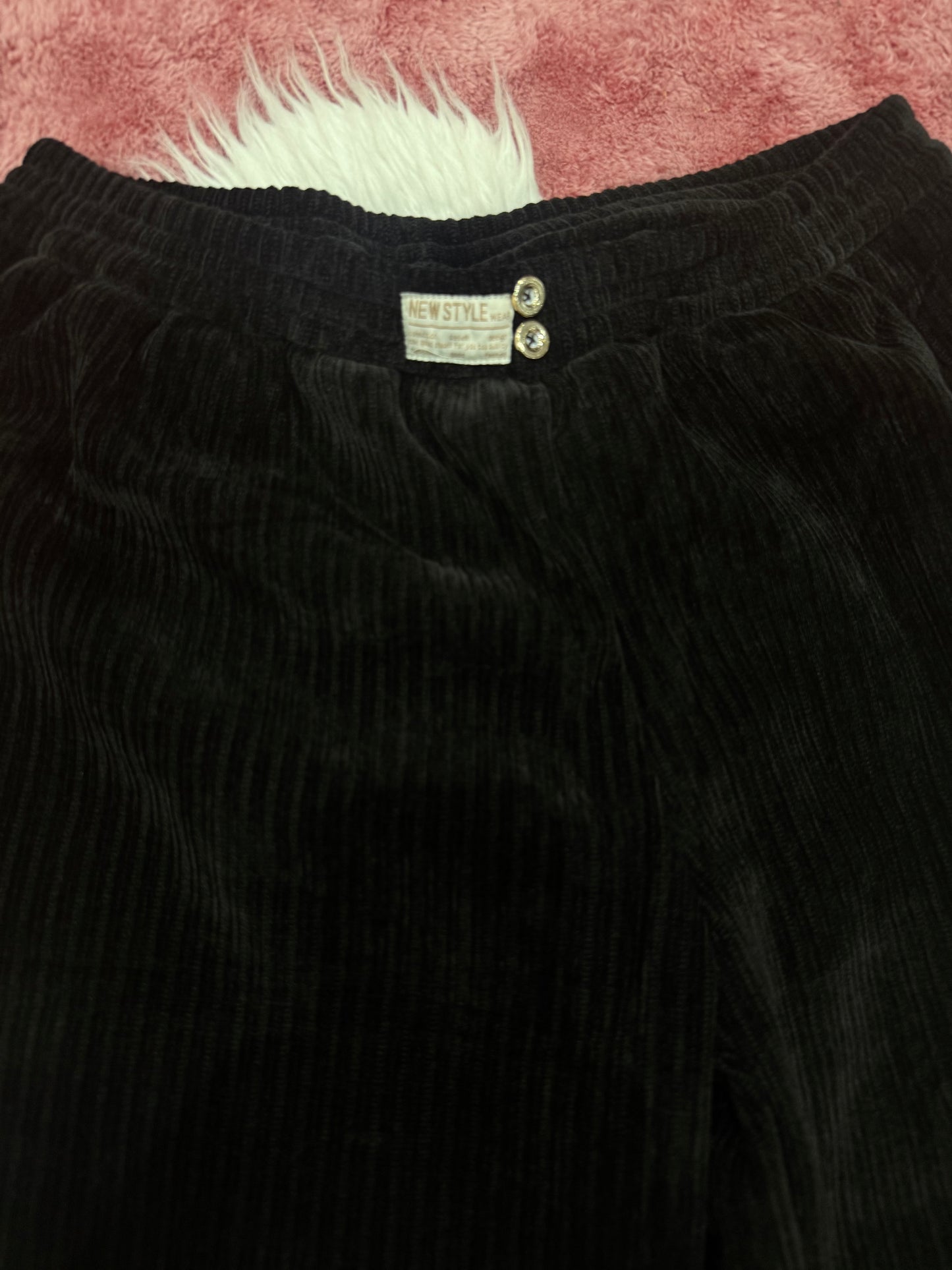 Big size Black Ribbed velvet pants