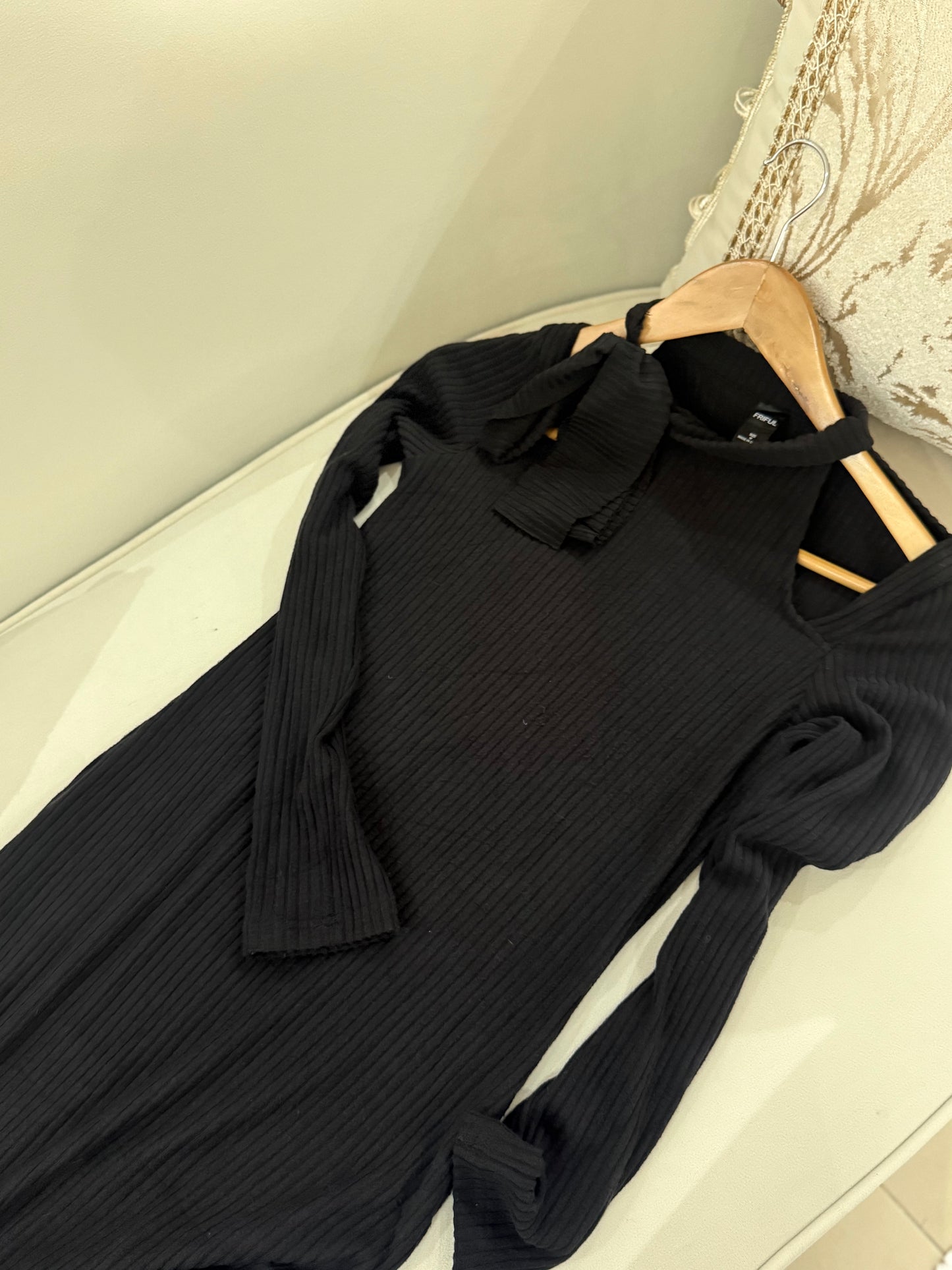 SHEIN RIBBED OFF SHOULDER BLACK DRESS