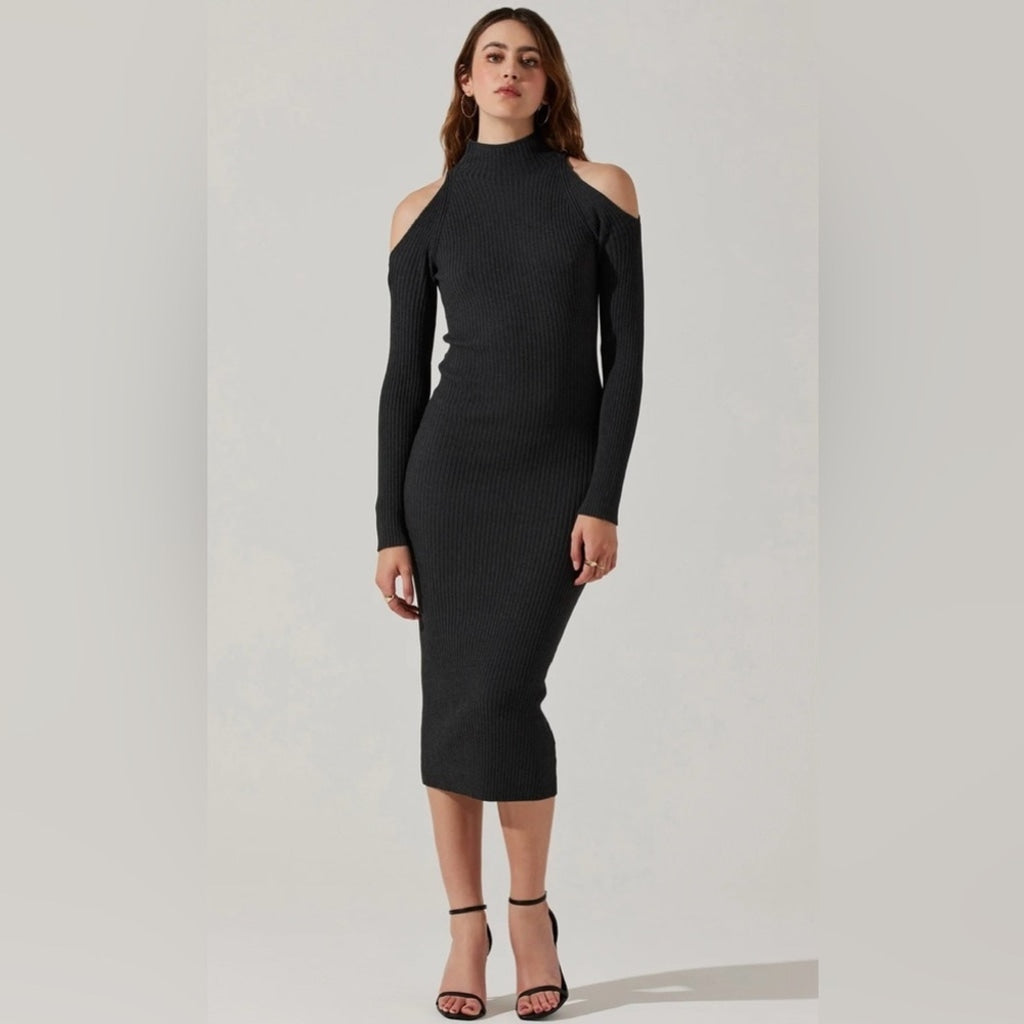 SHEIN RIBBED OFF SHOULDER BLACK DRESS