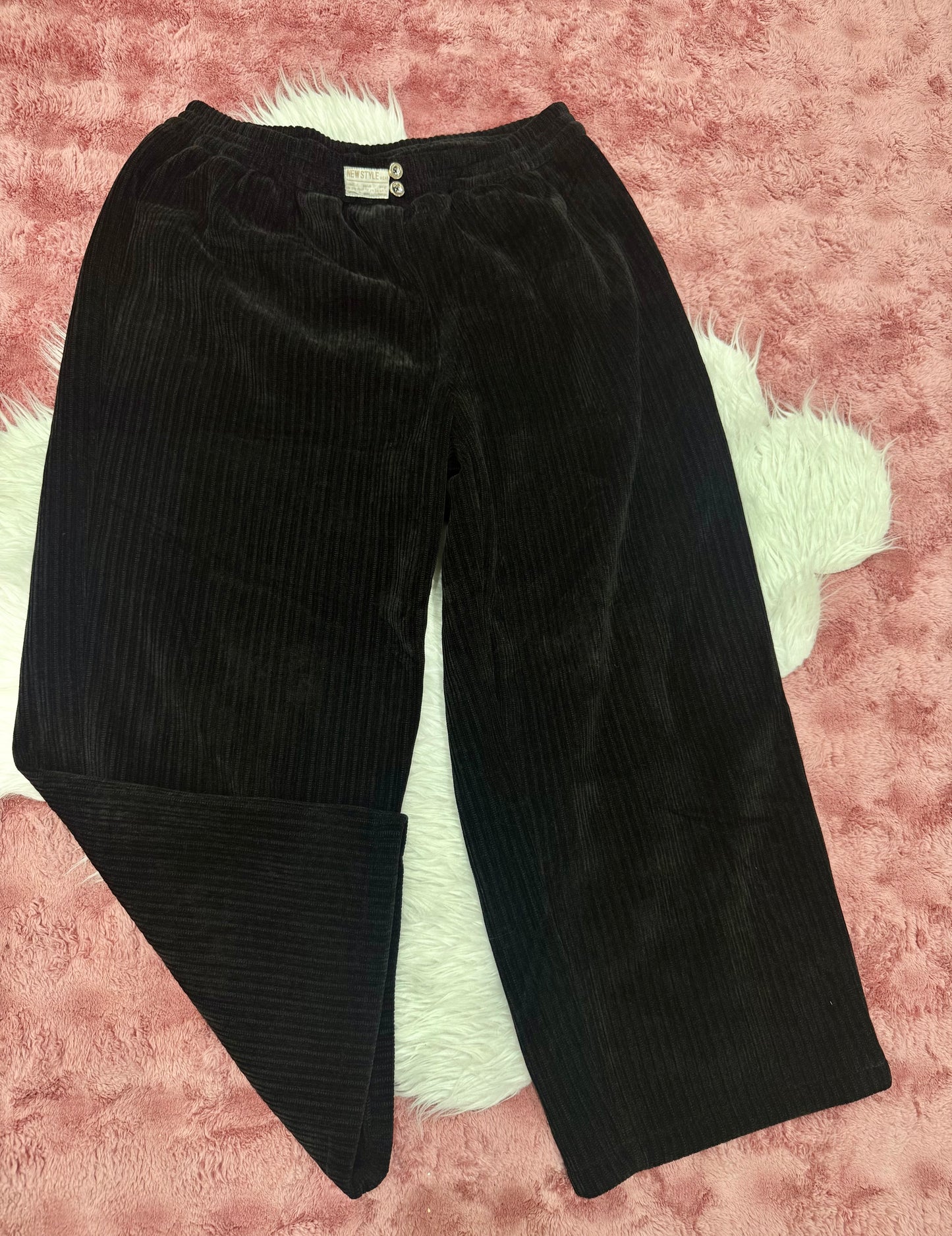 Big size Black Ribbed velvet pants