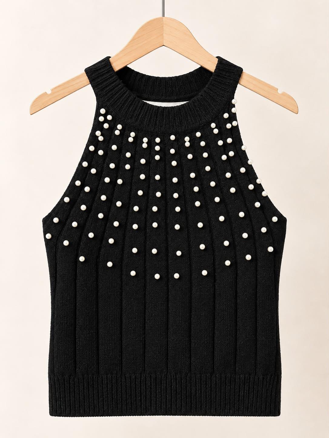 Pearls kintted Black Top