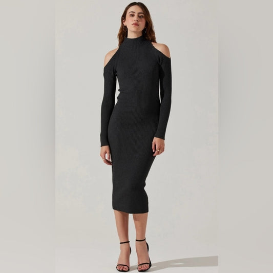 SHEIN RIBBED OFF SHOULDER  BLACK DRESS
