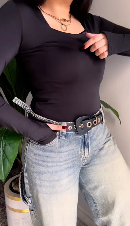 Zara  Square neck Long sleeves Top
