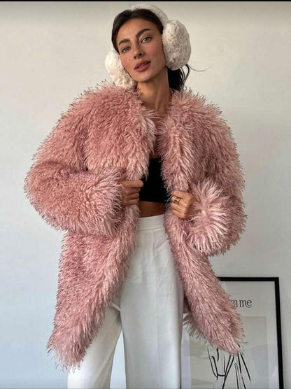 SHEIN Aloruh fluffy fur coat
