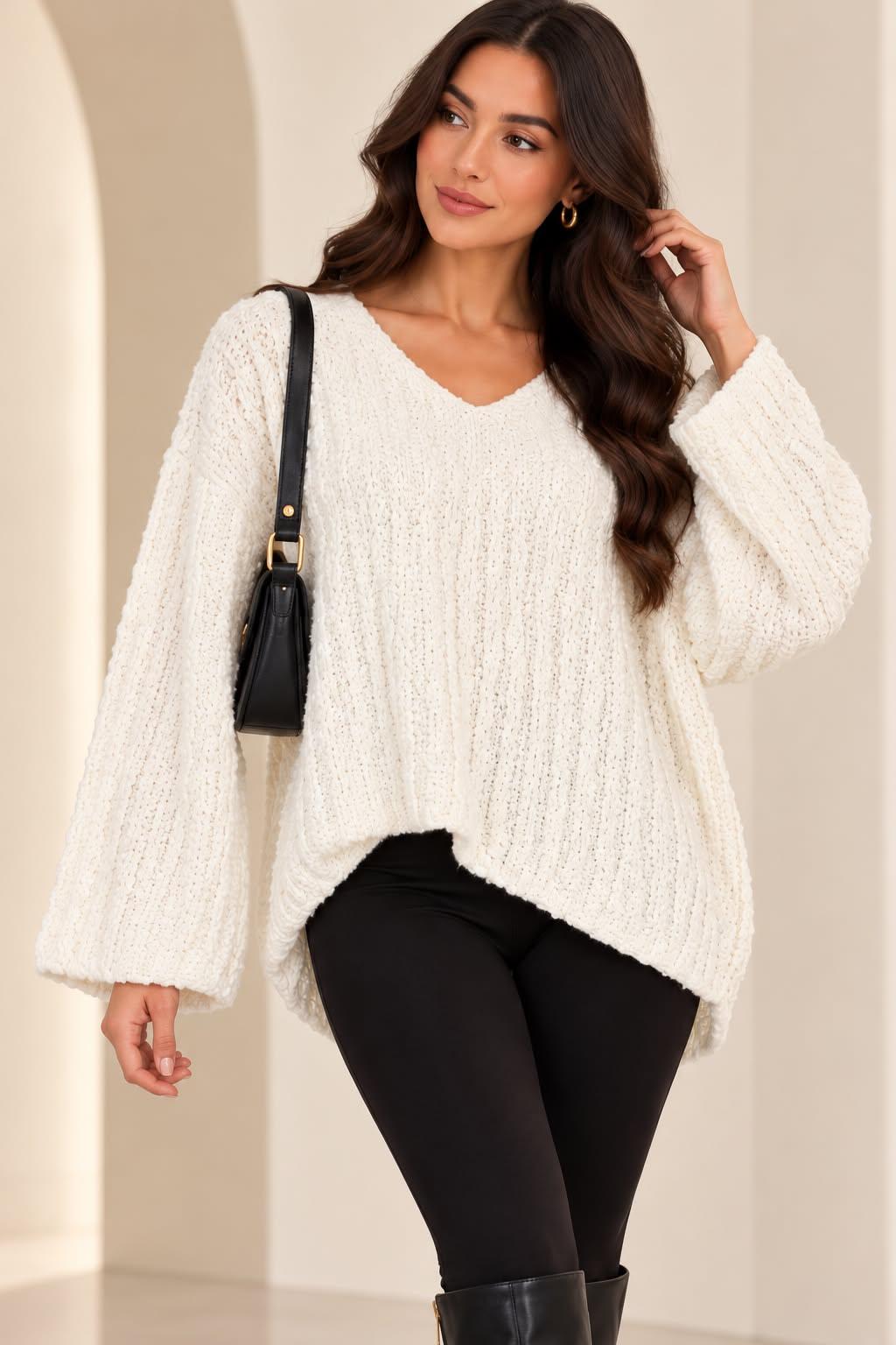 V-Neck off white oversized pullover