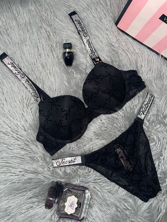 Victoria secret printed v.s puch up Black set